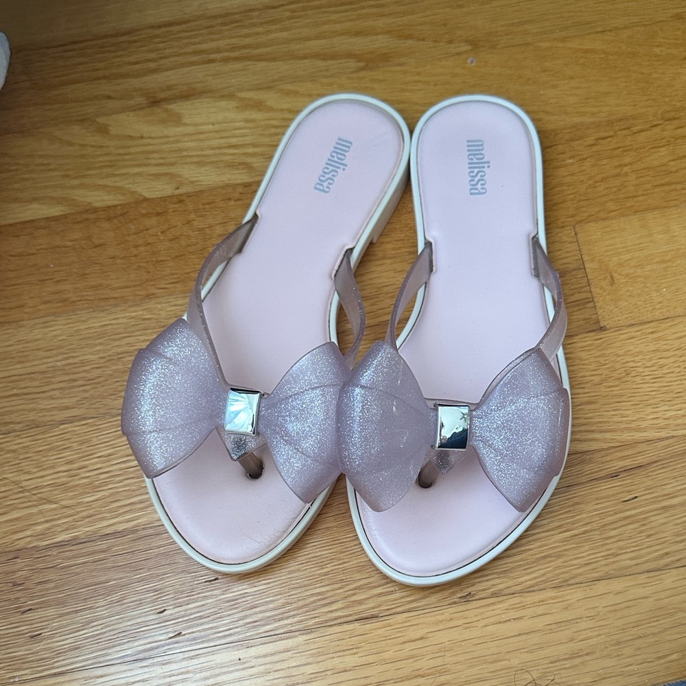 Melissa Women's Glittery Pink Bow Sandals size6